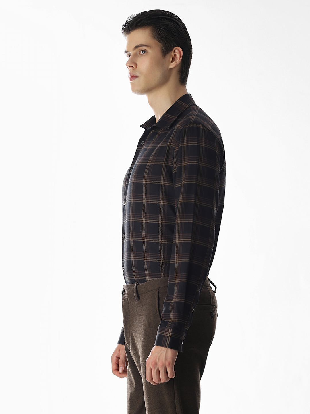 Dark Brown Check Cotton Shirt