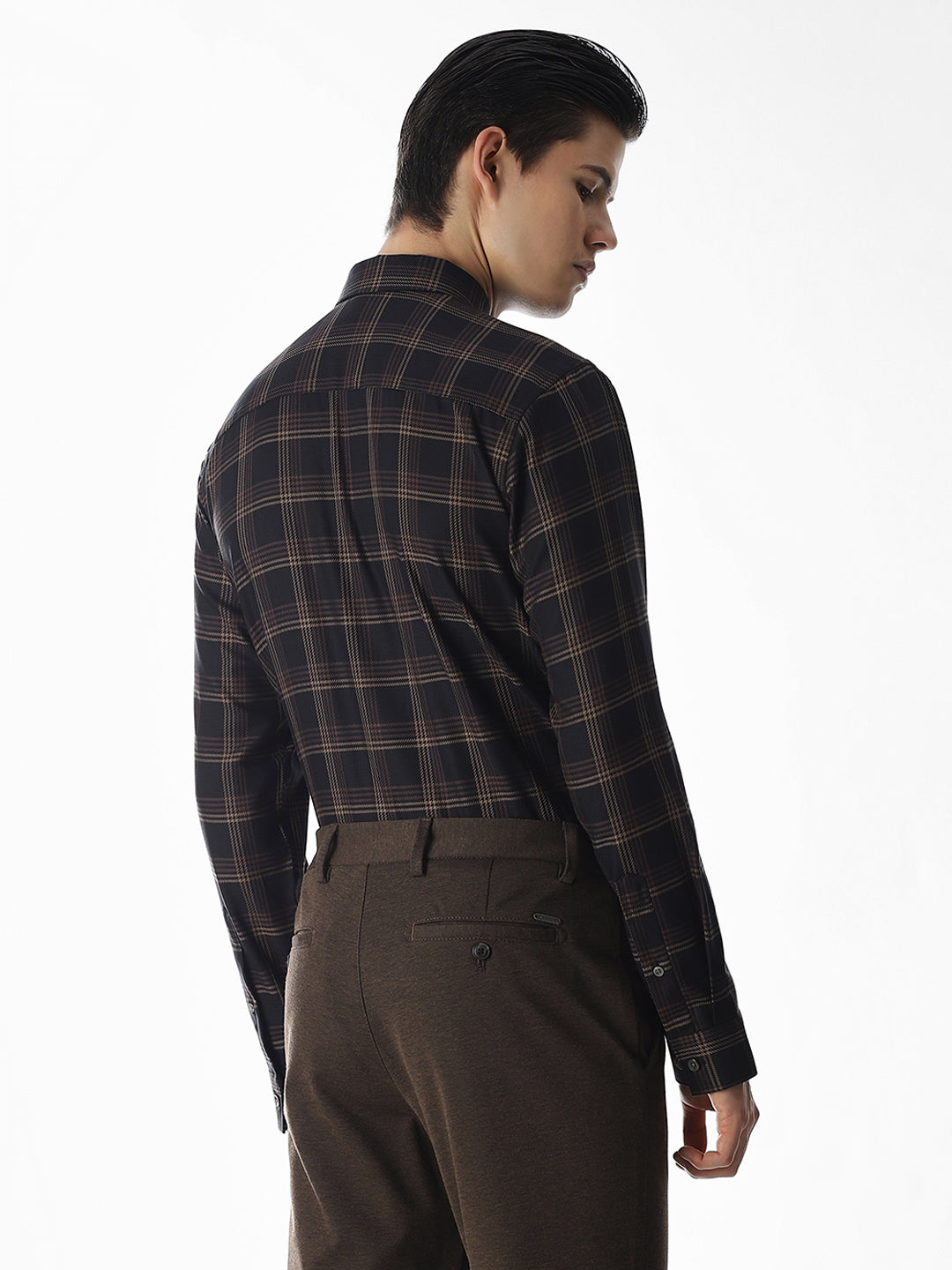 Dark Brown Check Cotton Shirt
