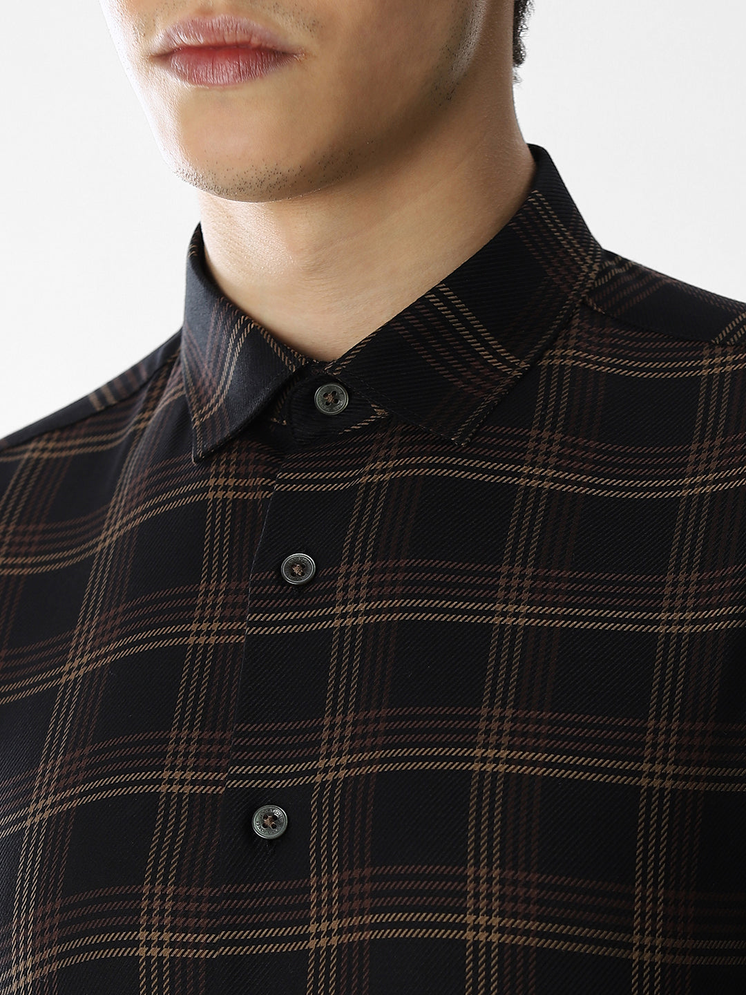Dark Brown Check Cotton Shirt