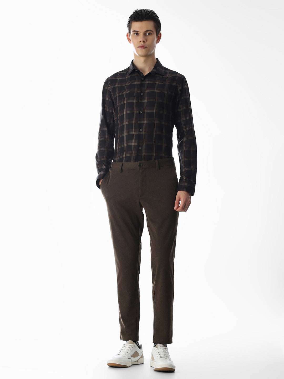 Dark Brown Check Cotton Shirt