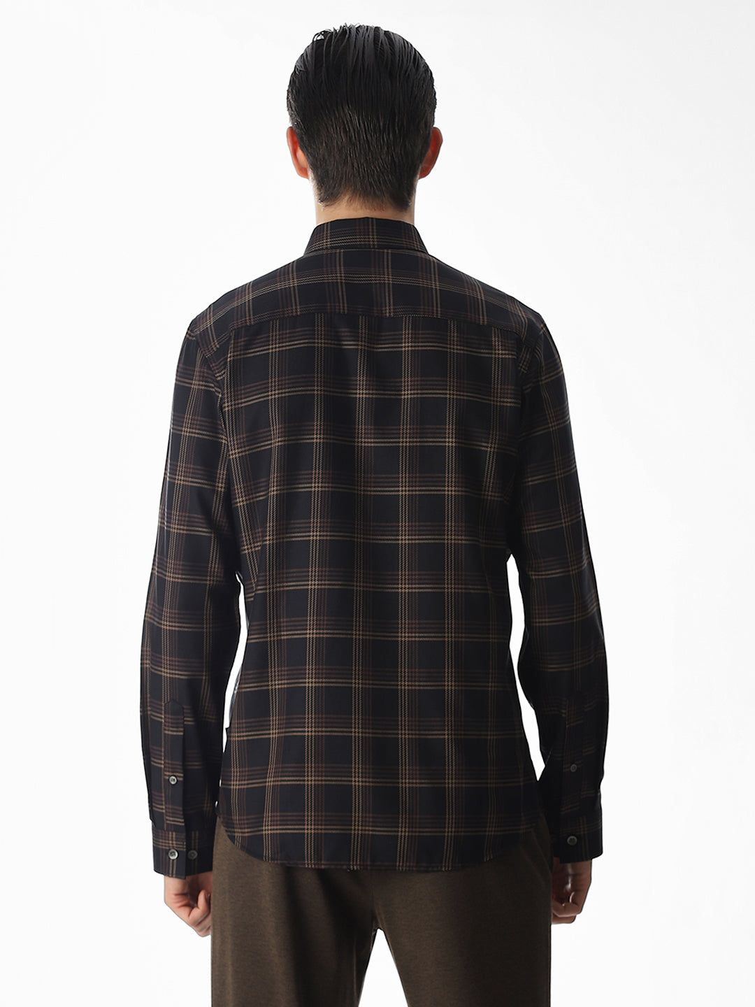 Dark Brown Check Cotton Shirt