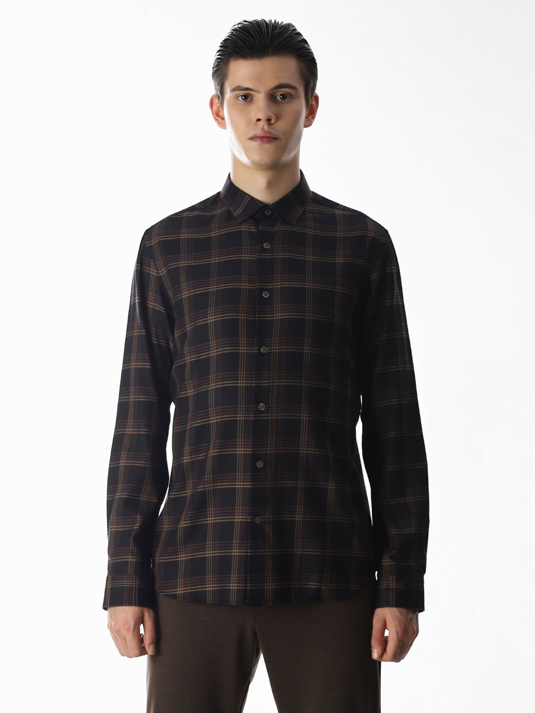 Dark Brown Check Cotton Shirt