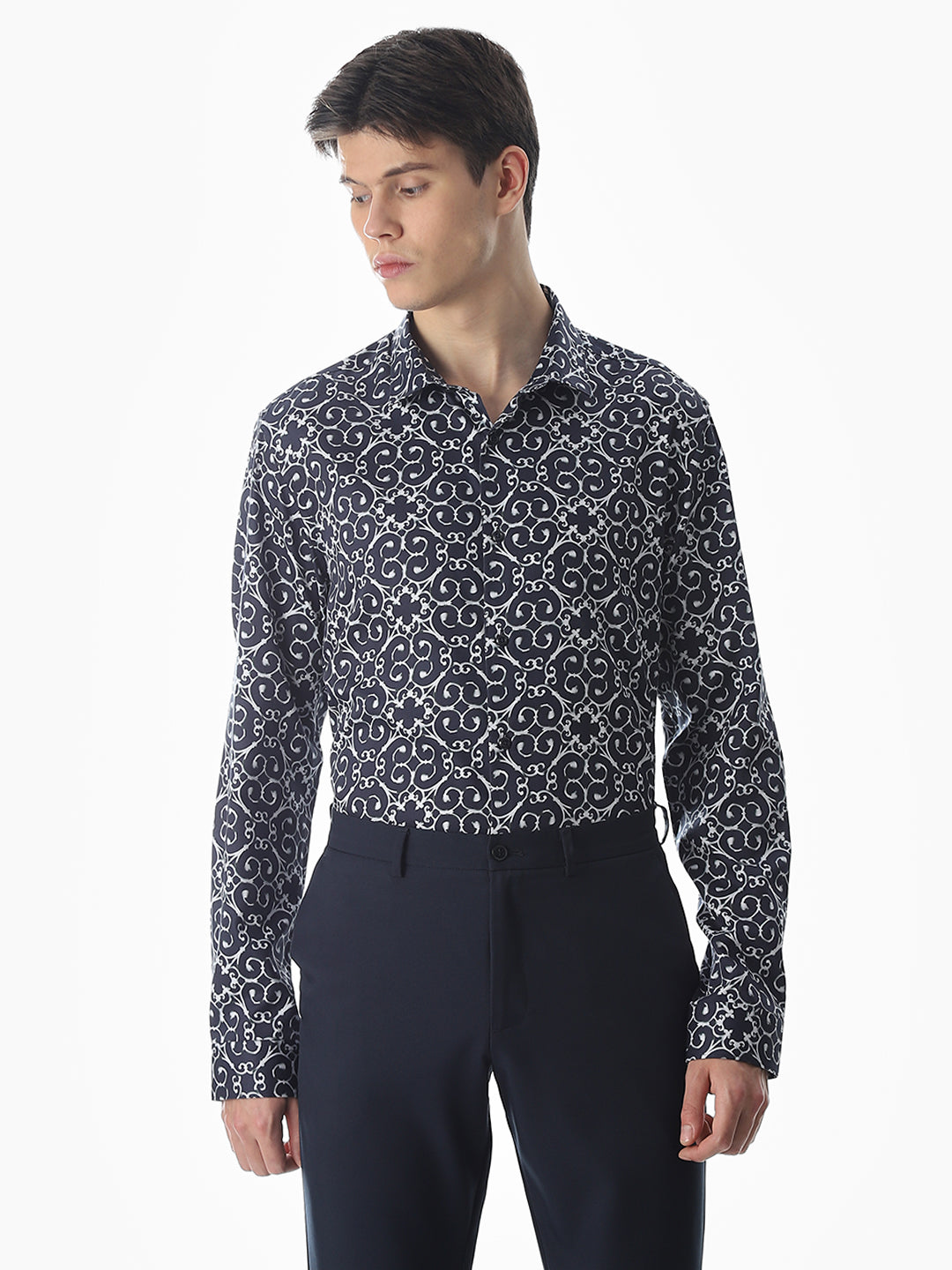 Dark Blue Printed Cotton Shirt