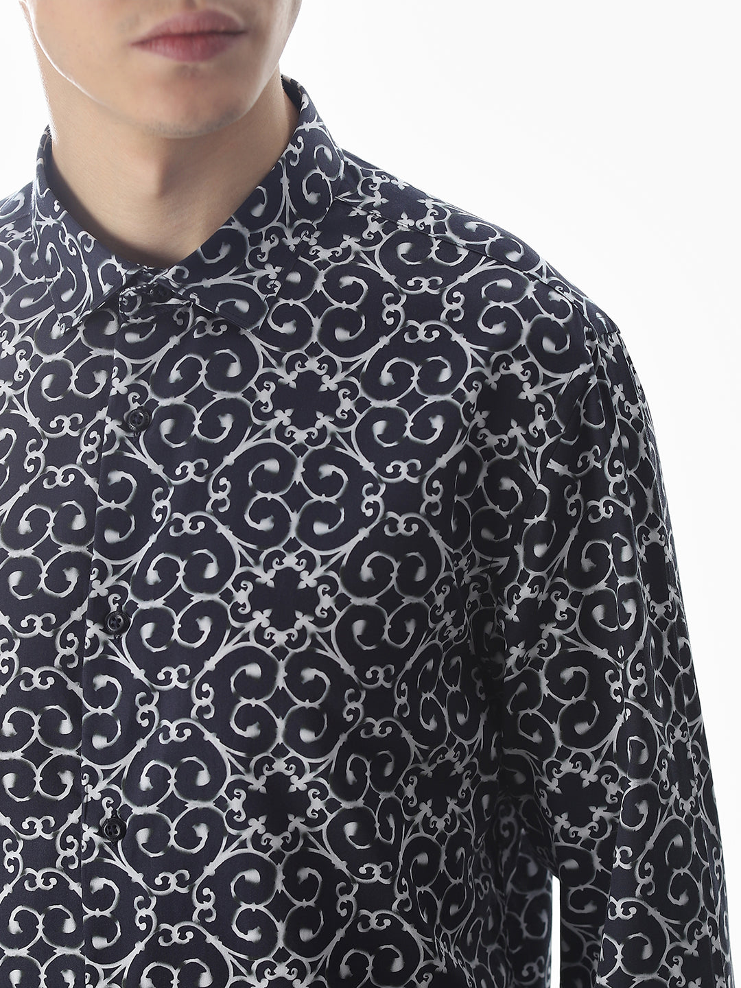 Dark Blue Printed Cotton Shirt