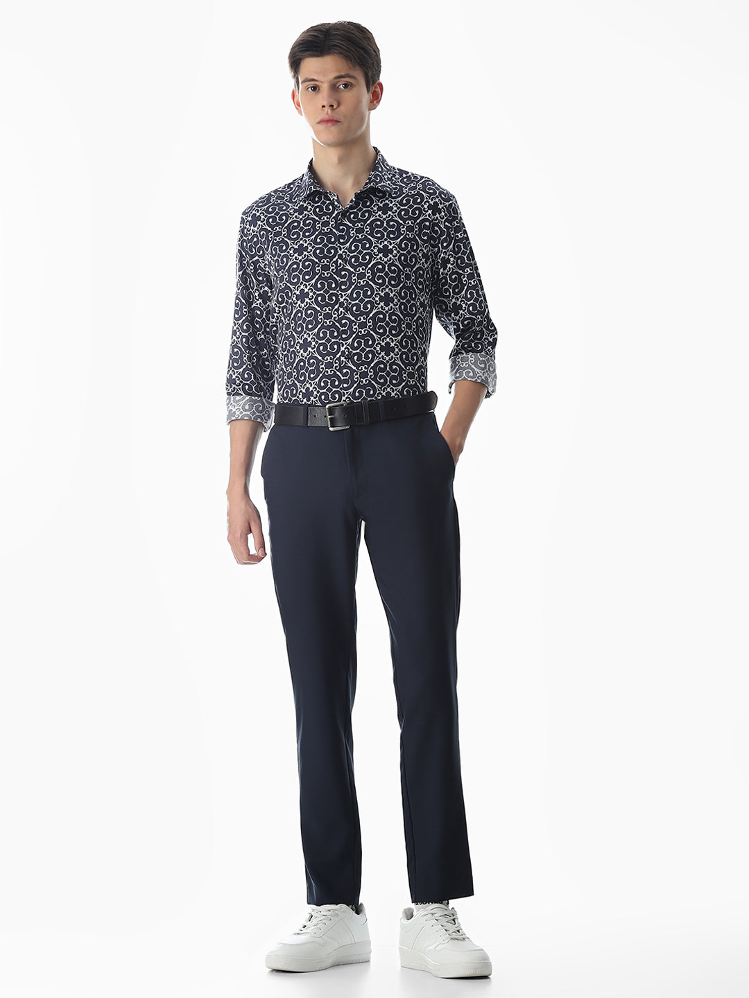 Dark Blue Printed Cotton Shirt