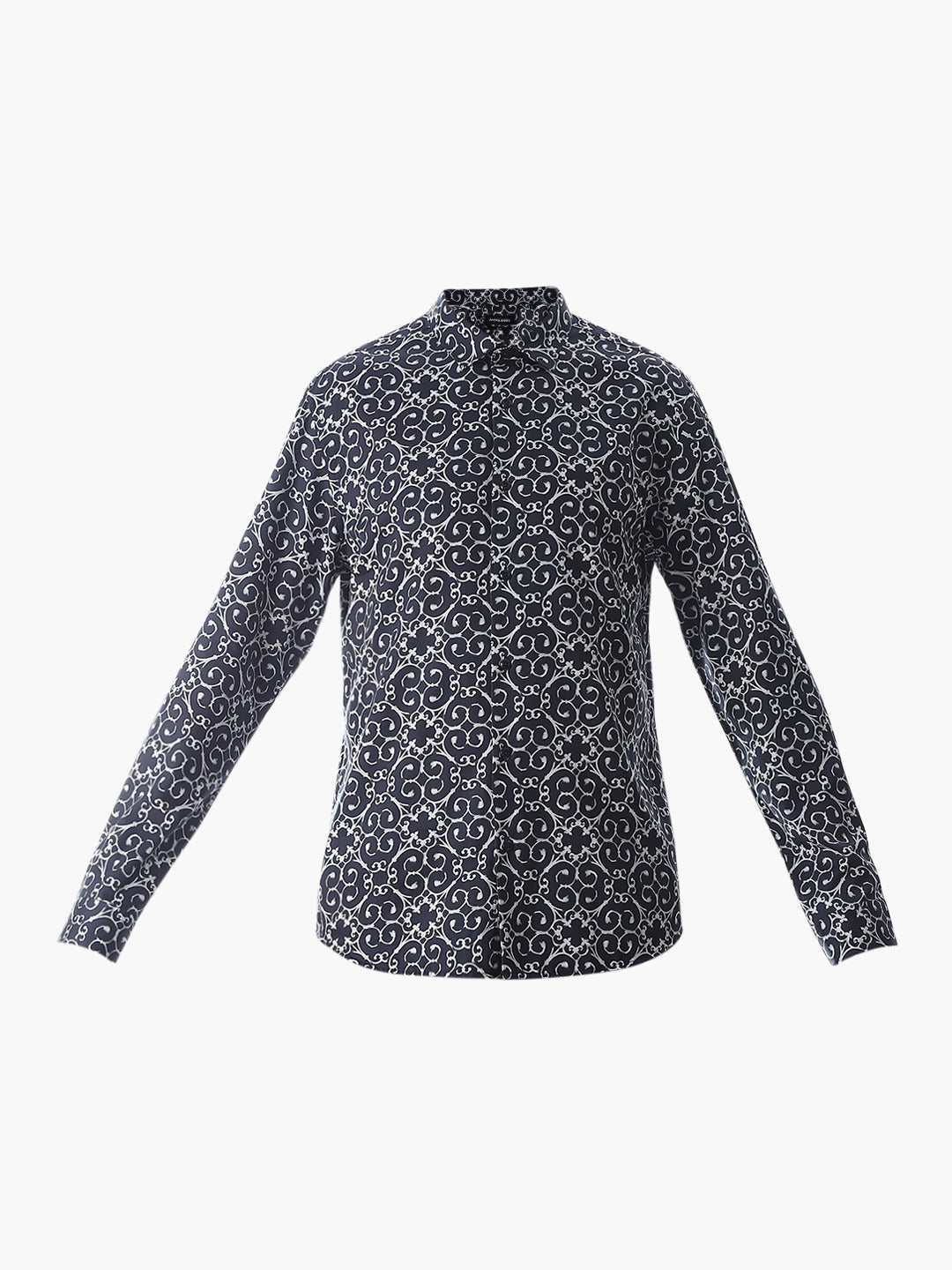 Dark Blue Printed Cotton Shirt