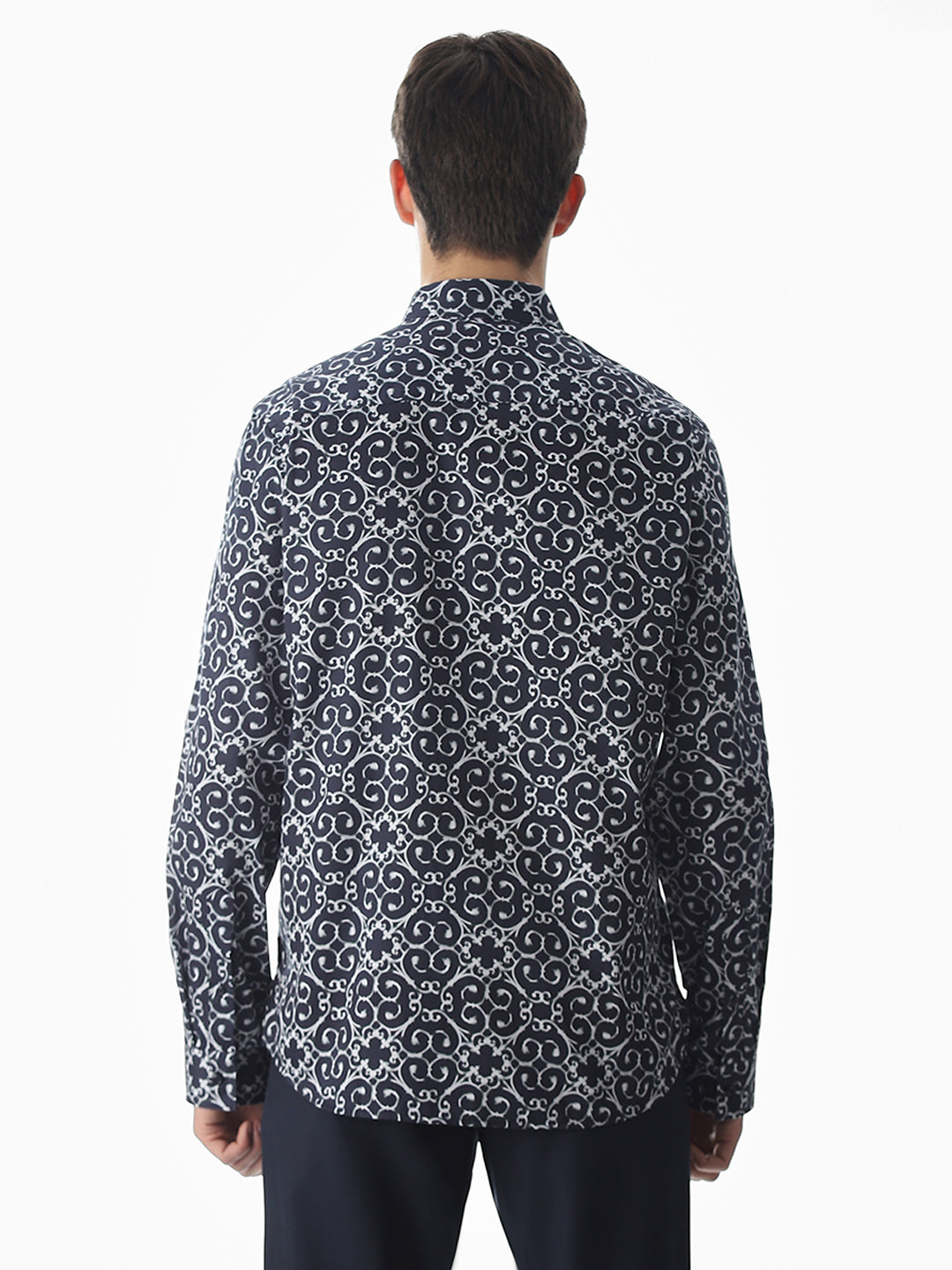 Dark Blue Printed Cotton Shirt