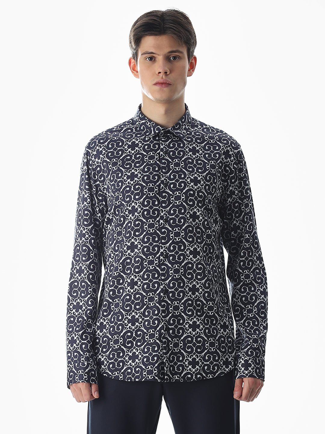 Dark Blue Printed Cotton Shirt