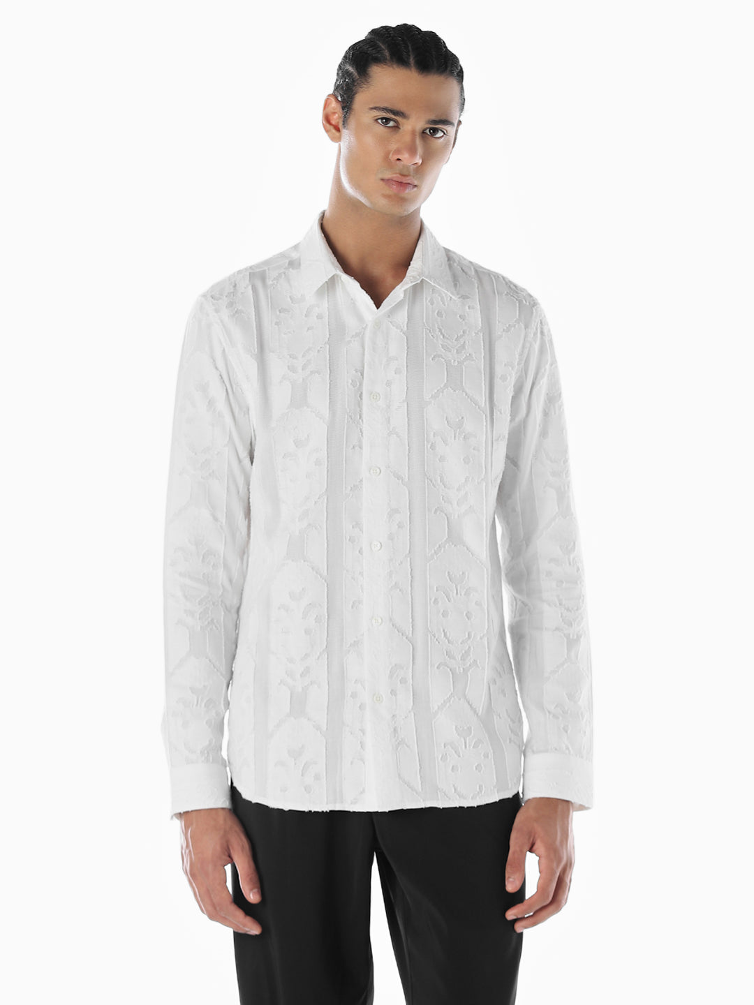 Jacquard White Cotton Shirt