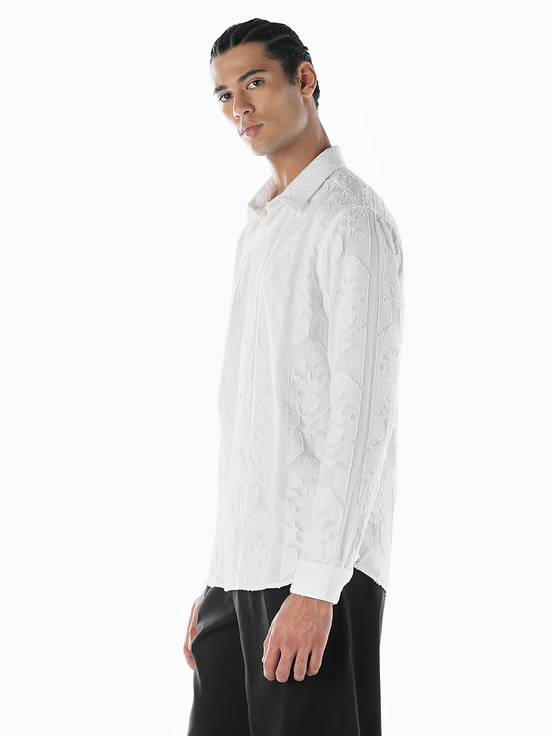 Jacquard White Cotton Shirt