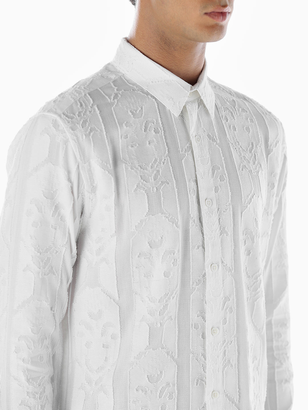Jacquard White Cotton Shirt
