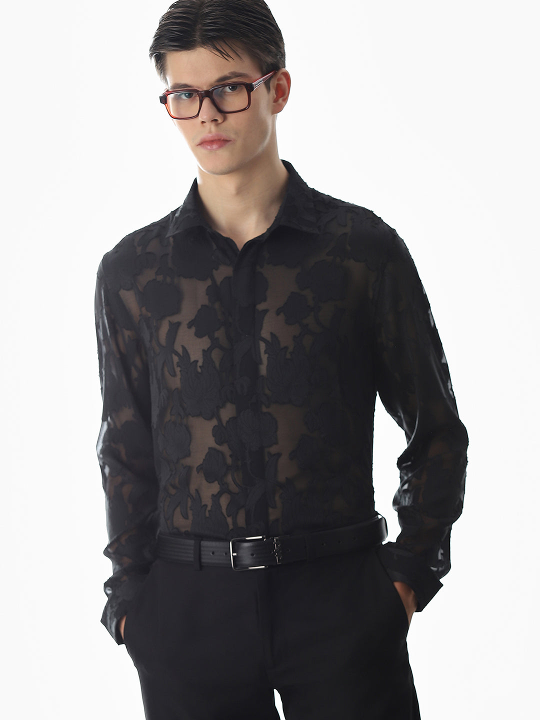 Black Jacquard Slim Fit Shirt