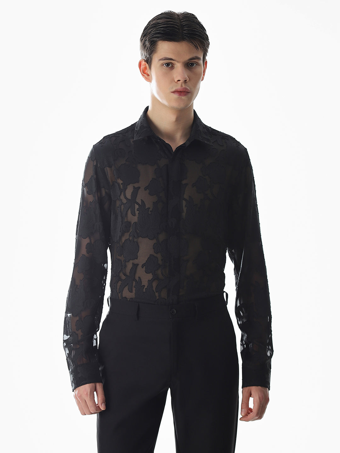 Black Jacquard Slim Fit Shirt