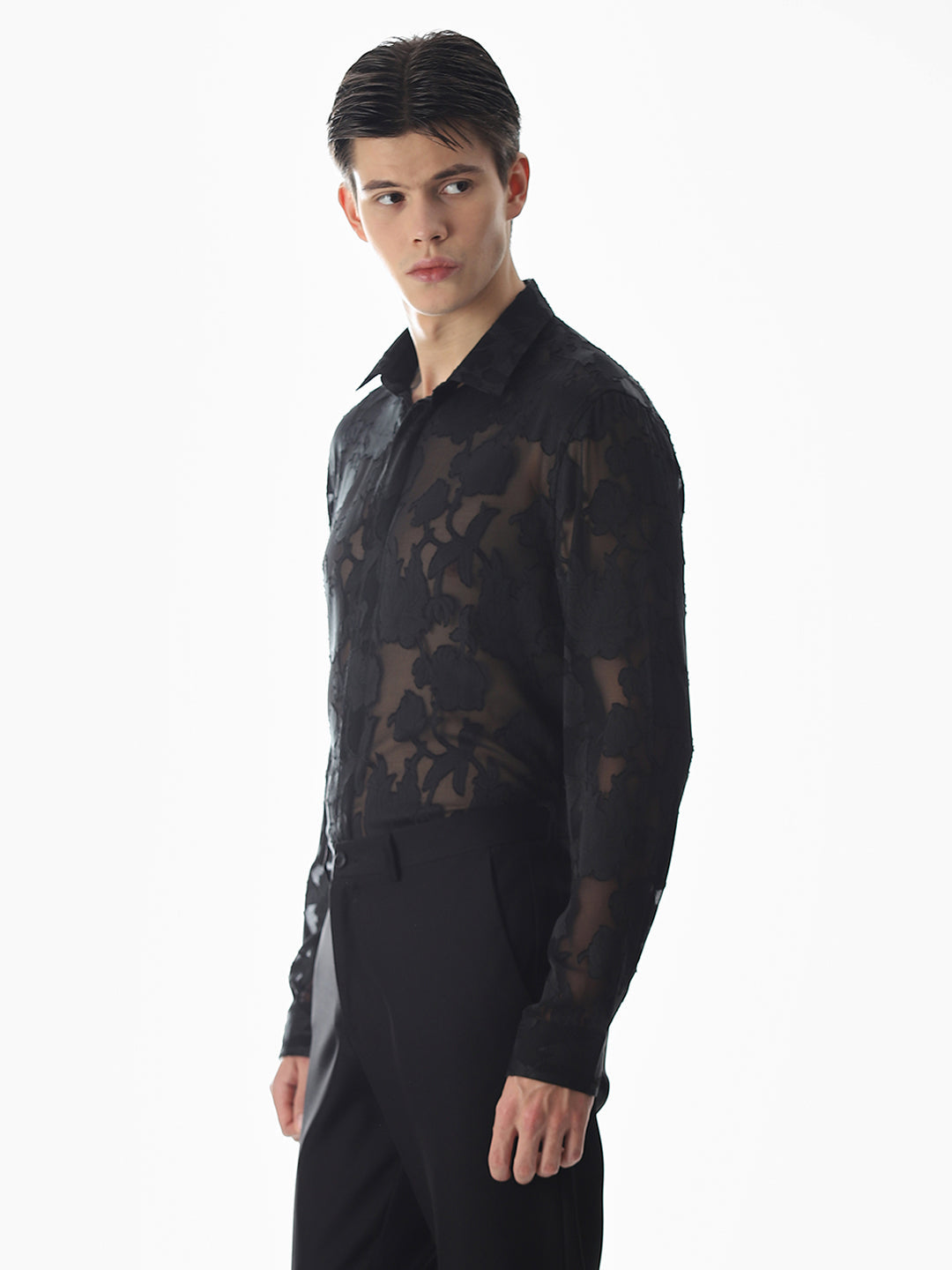 Black Jacquard Slim Fit Shirt