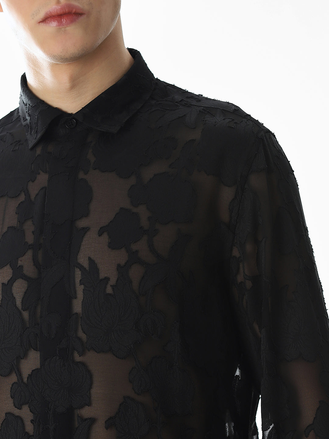 Black Jacquard Slim Fit Shirt