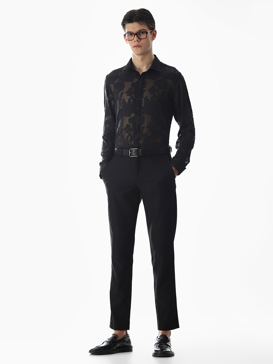 Black Jacquard Slim Fit Shirt