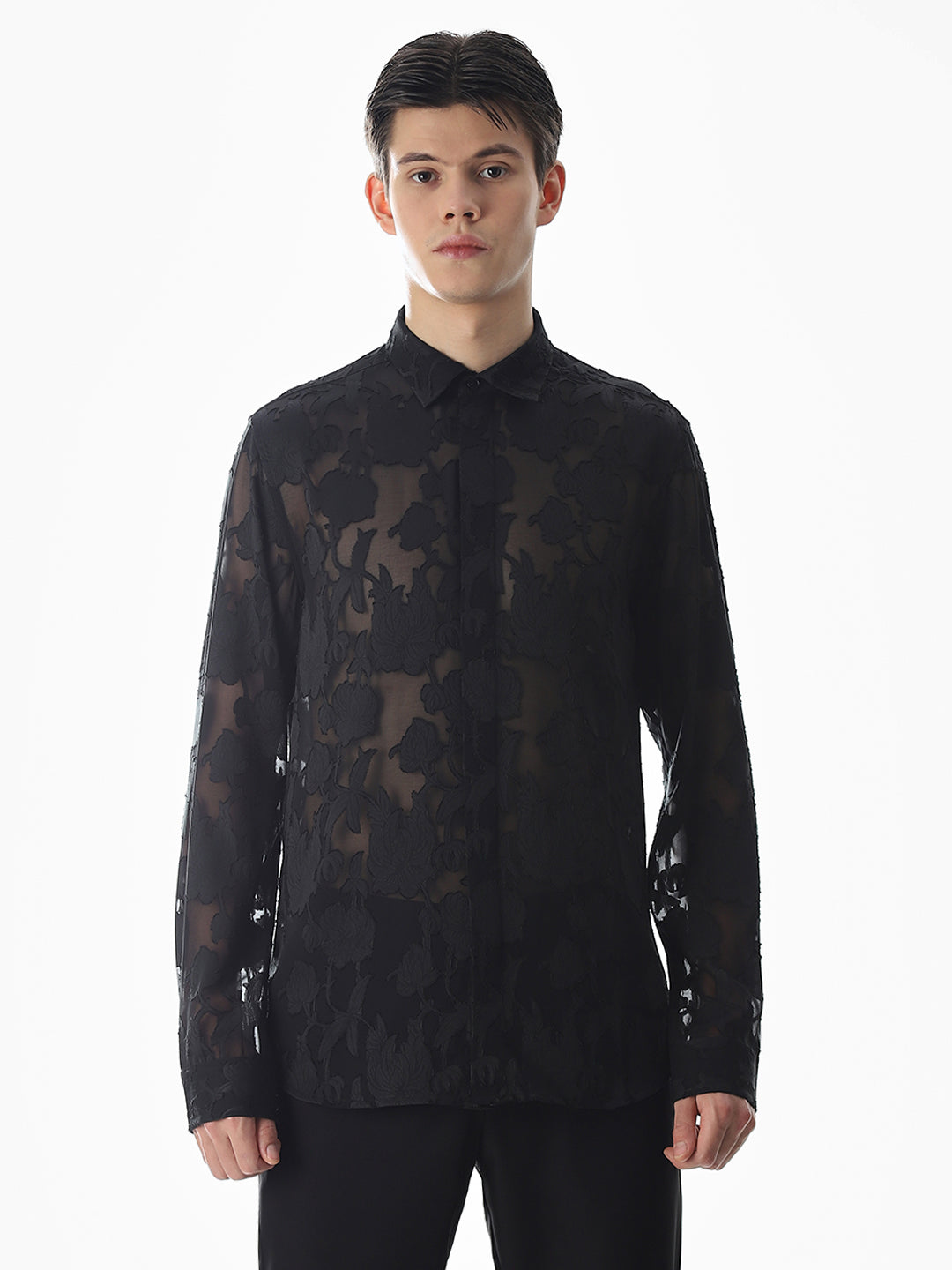 Black Jacquard Slim Fit Shirt
