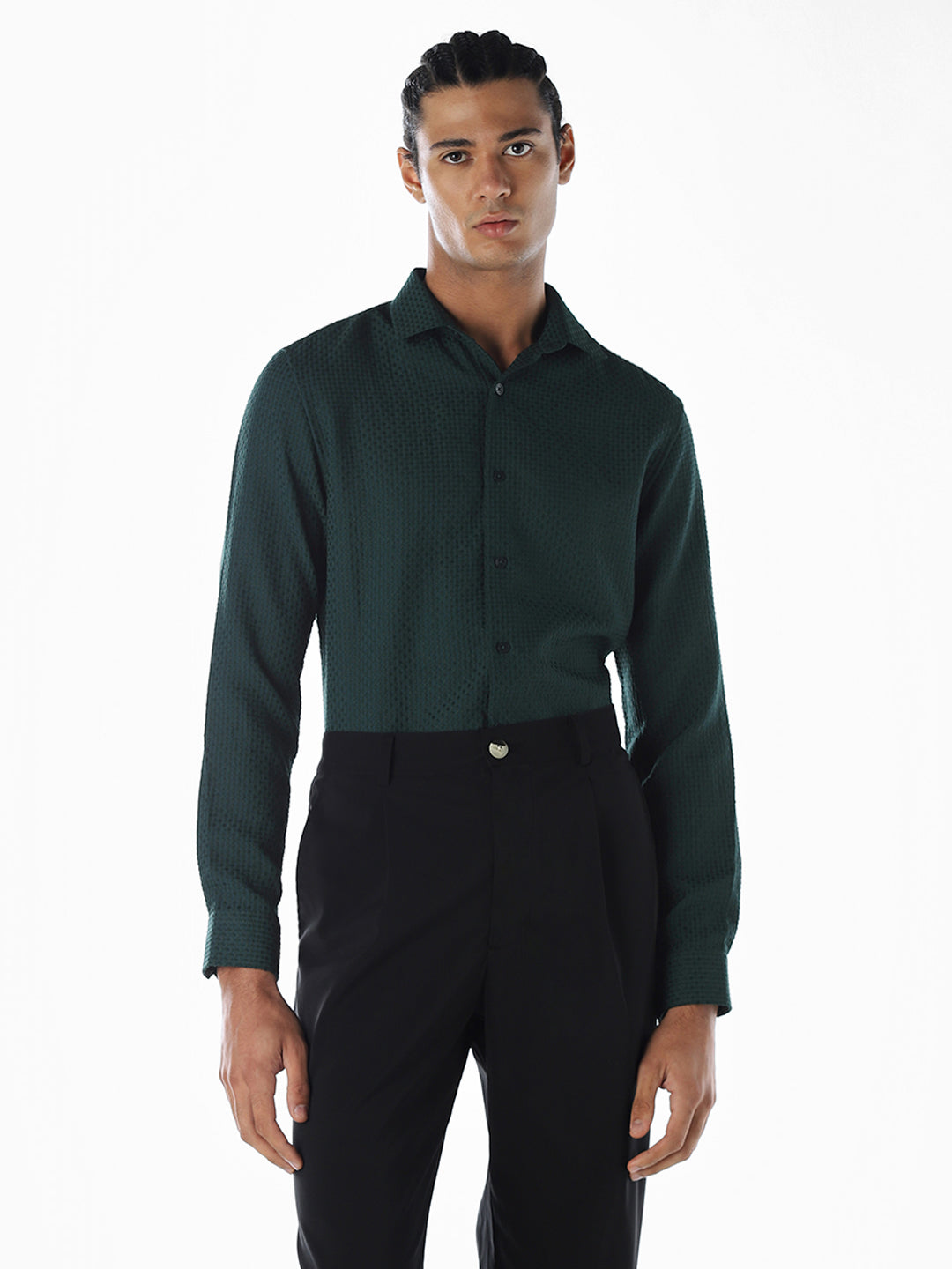 Dobby Slim Fit Green Shirt