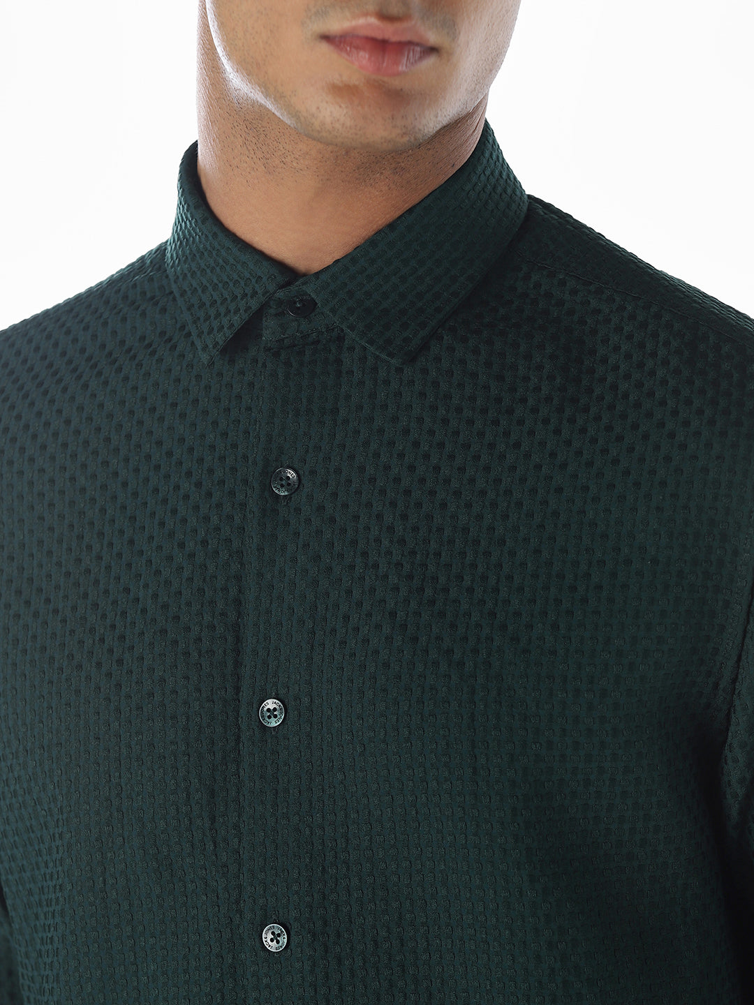 Dobby Slim Fit Green Shirt