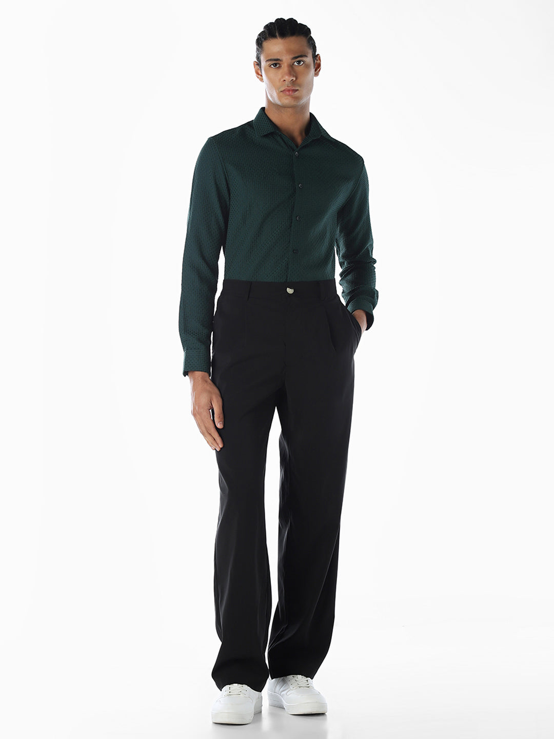 Dobby Slim Fit Green Shirt