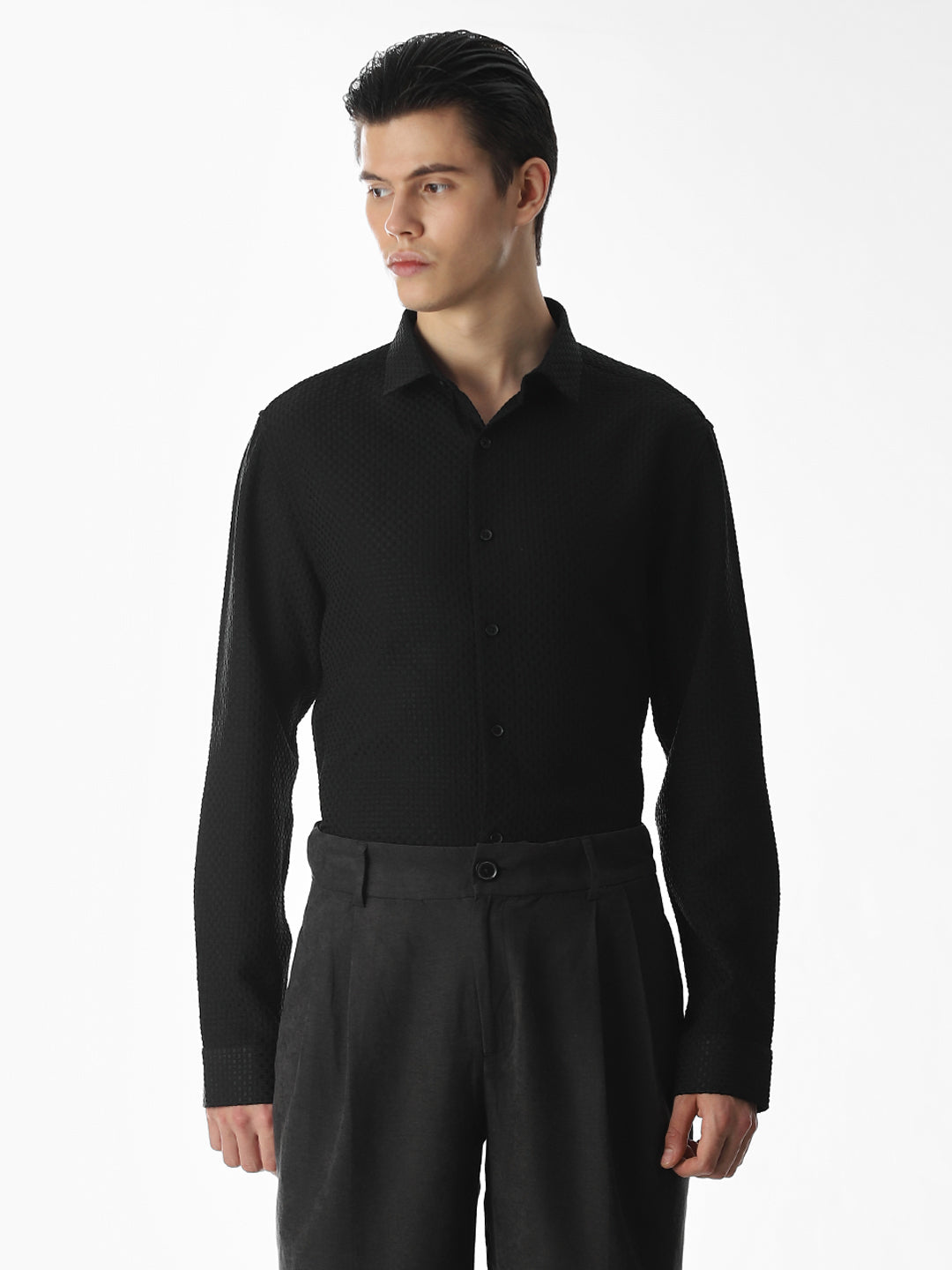 Black Dobby Slim Fit Formal Shirt