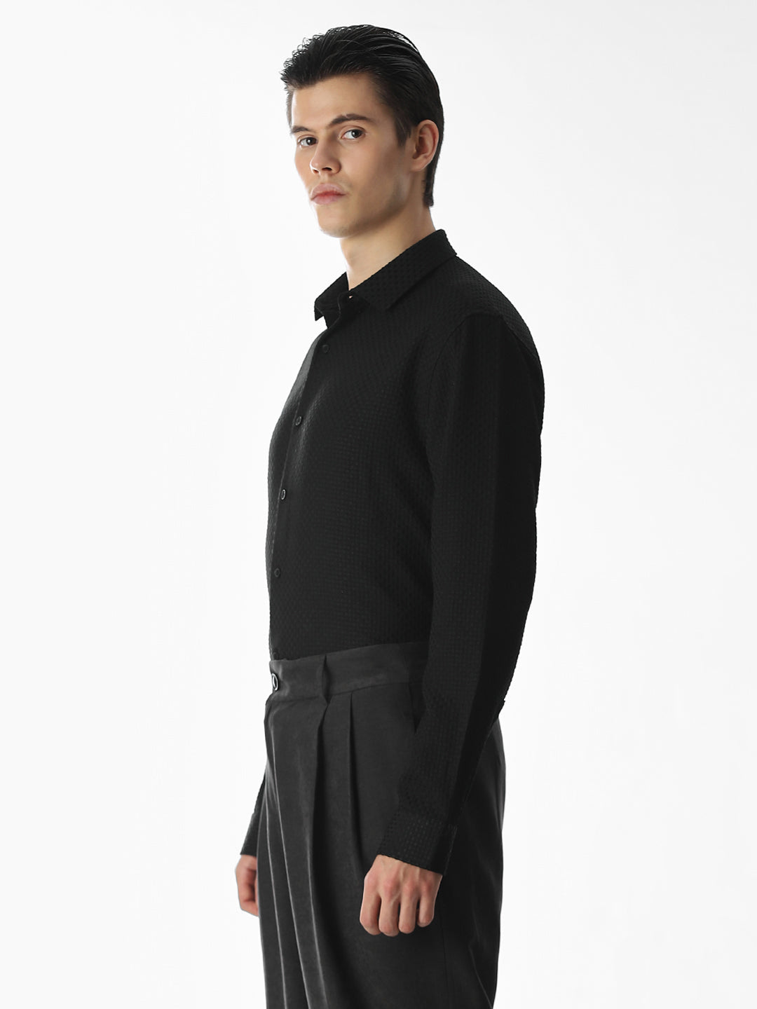 Black Dobby Slim Fit Formal Shirt