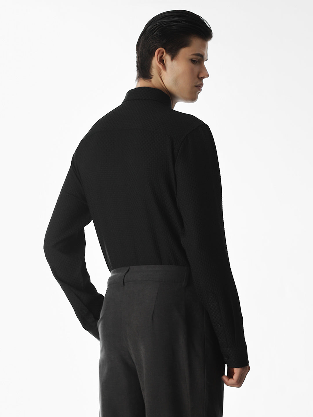 Black Dobby Slim Fit Formal Shirt