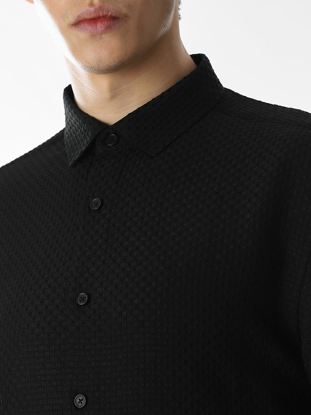 Black Dobby Slim Fit Formal Shirt