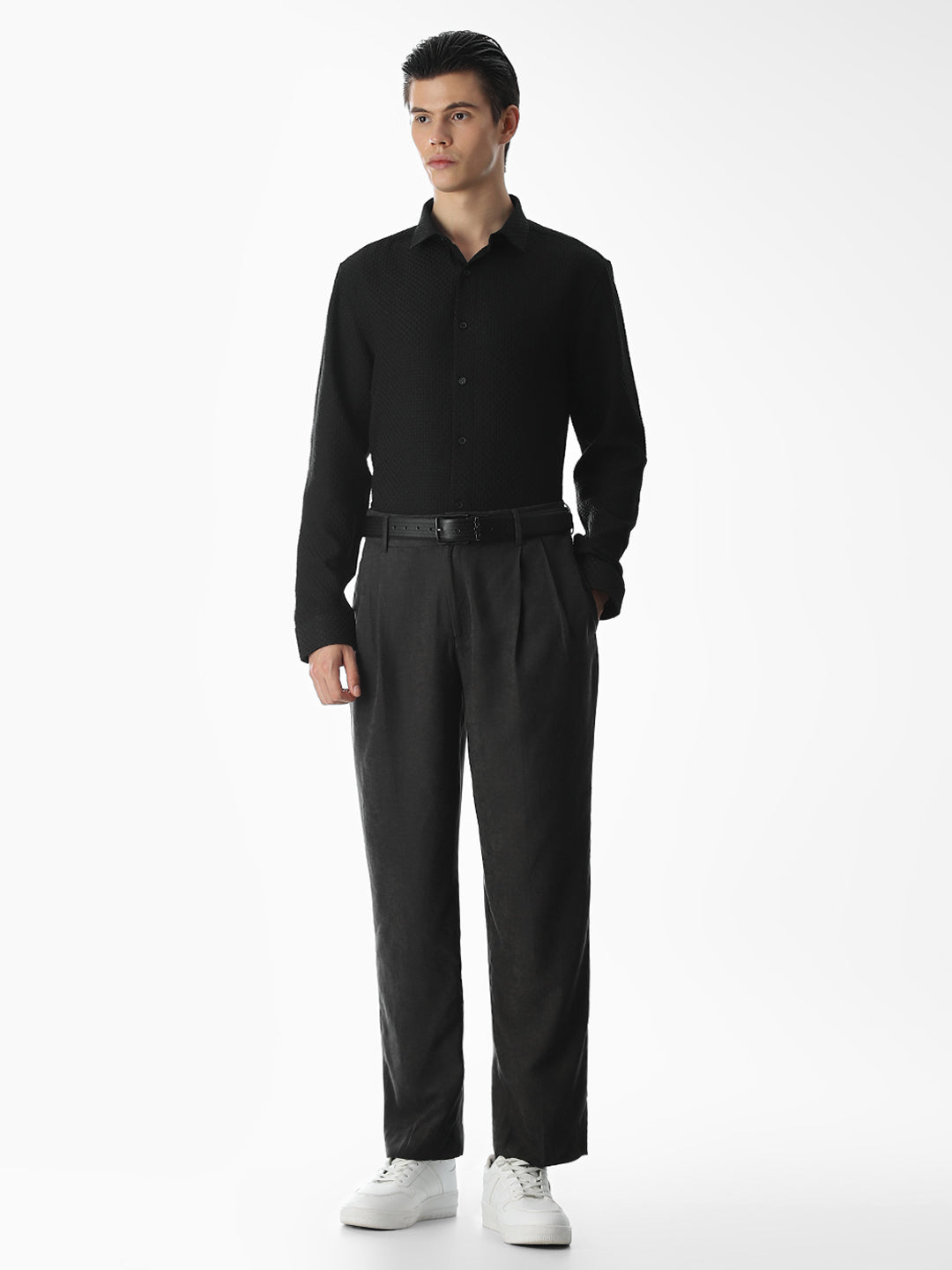 Black Dobby Slim Fit Formal Shirt