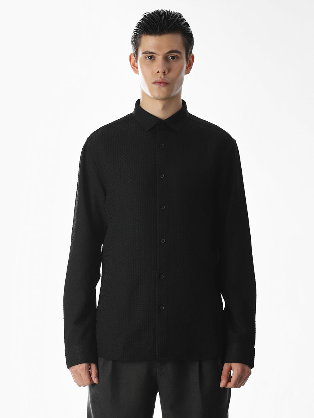 Black Dobby Slim Fit Formal Shirt