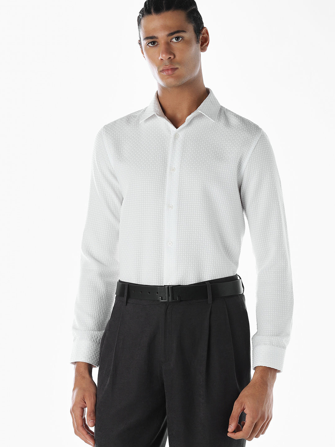 Dobby Slim Fit White Shirt