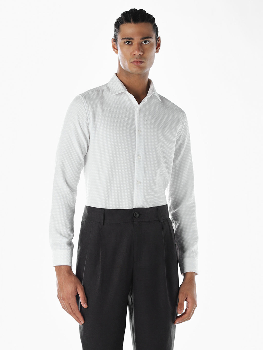 Dobby Slim Fit White Shirt