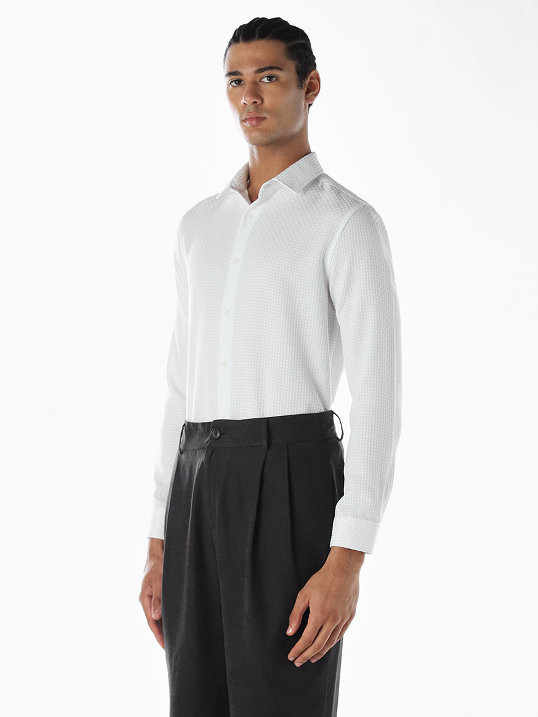 Dobby Slim Fit White Shirt