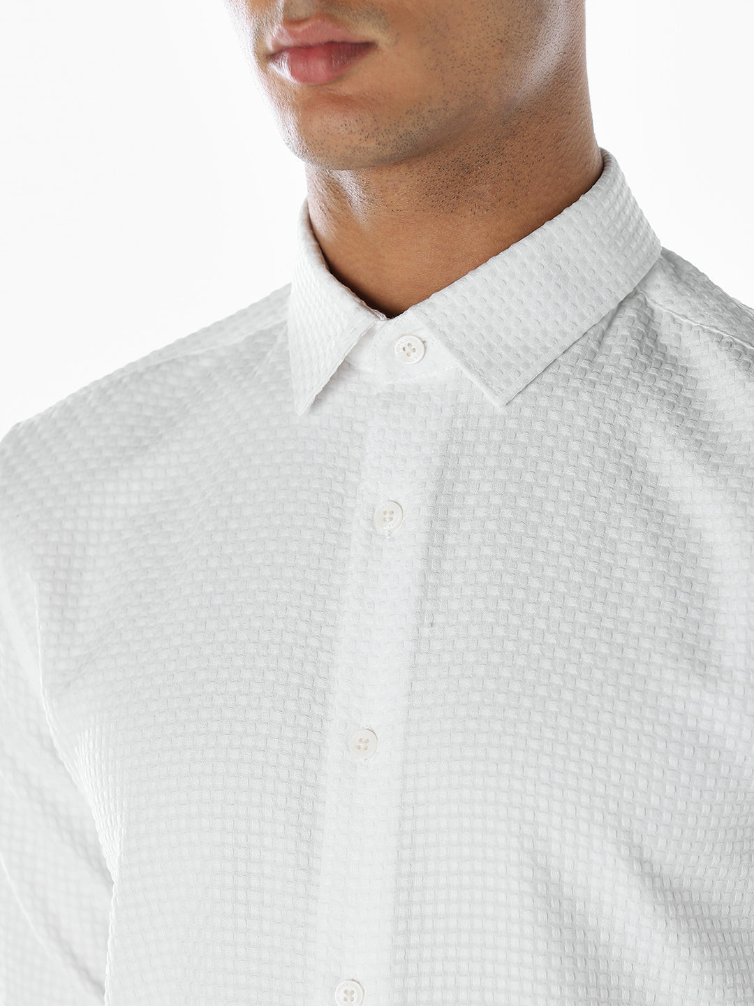 Dobby Slim Fit White Shirt