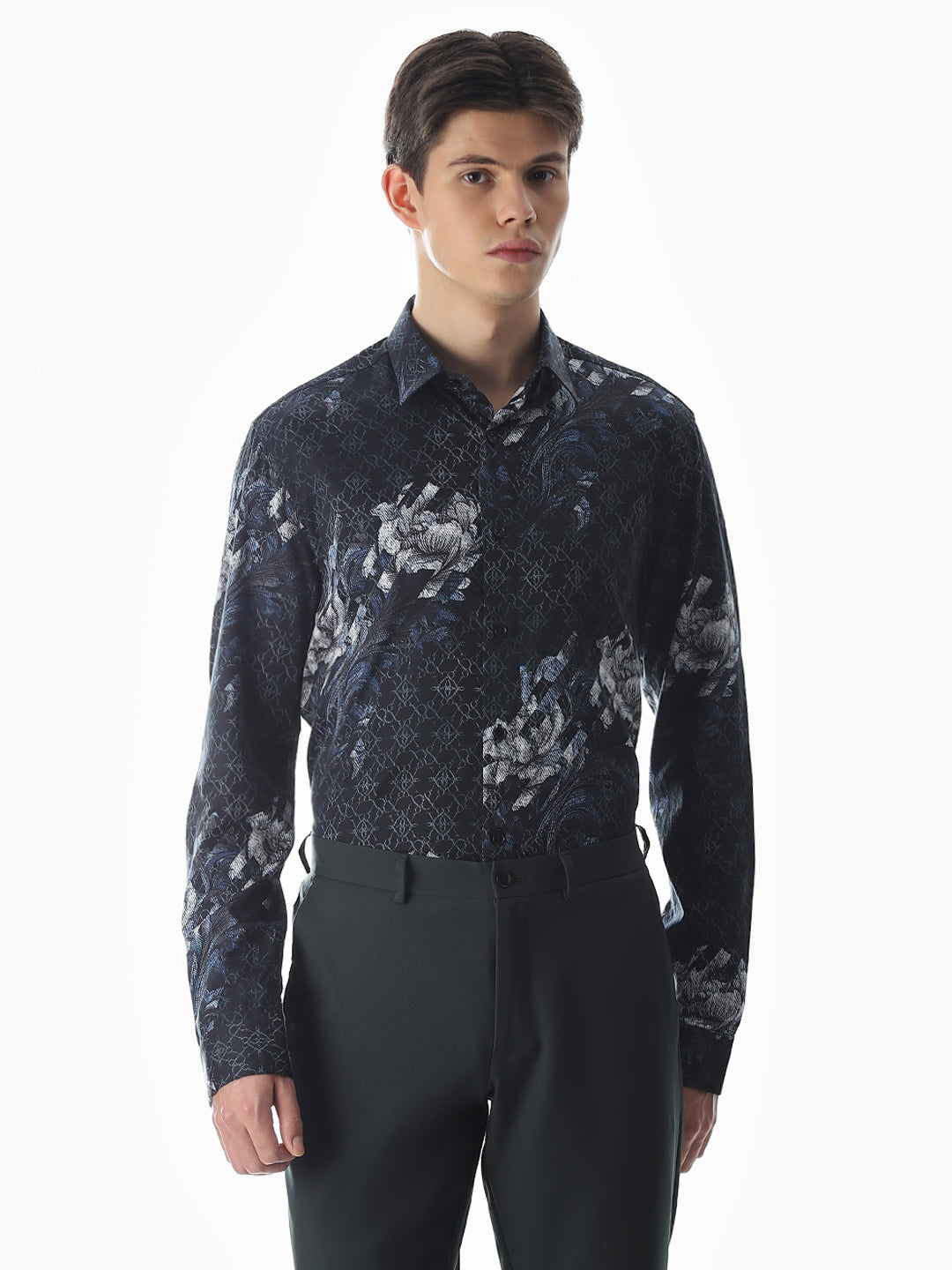 Black Floral Cotton Shirt