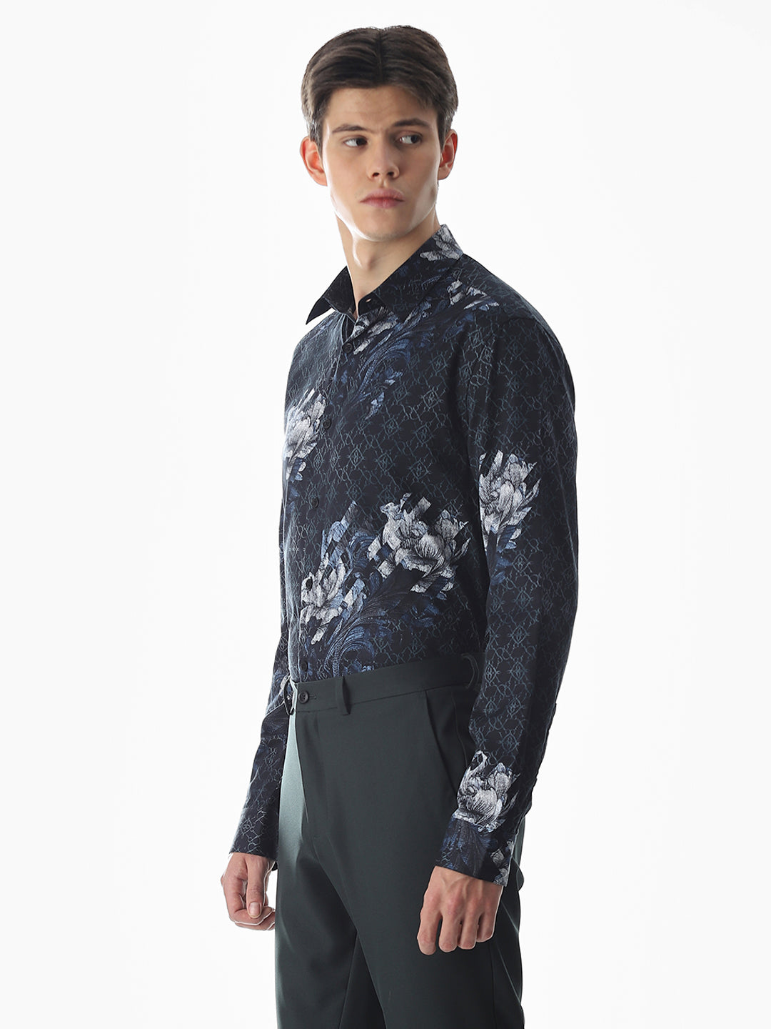 Black Floral Cotton Shirt