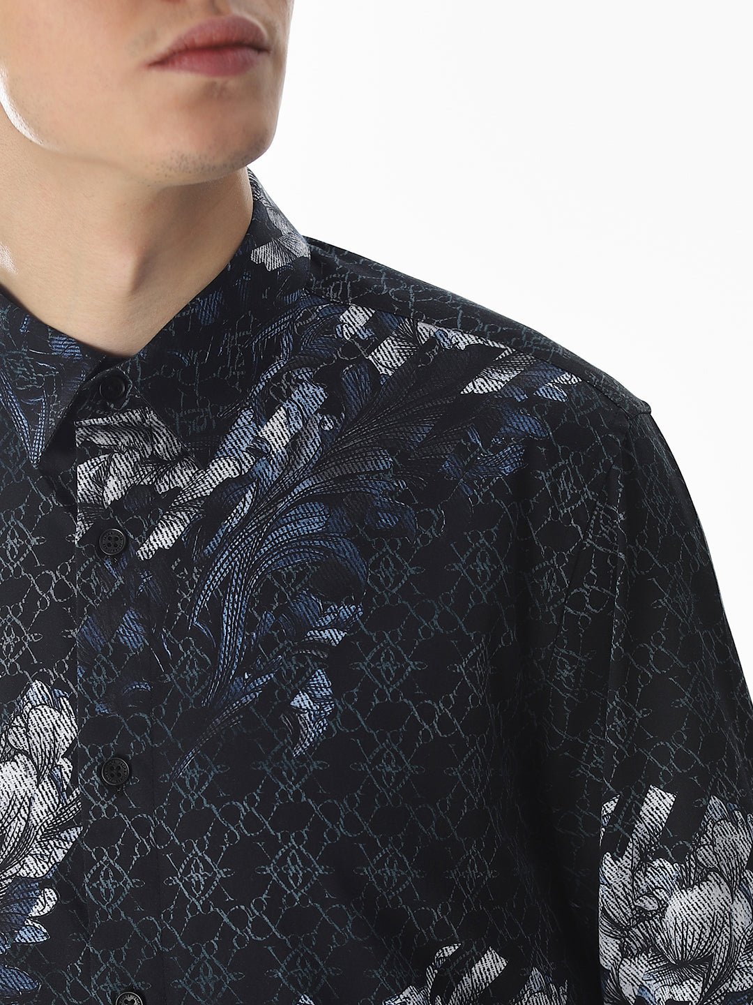 Black Floral Cotton Shirt