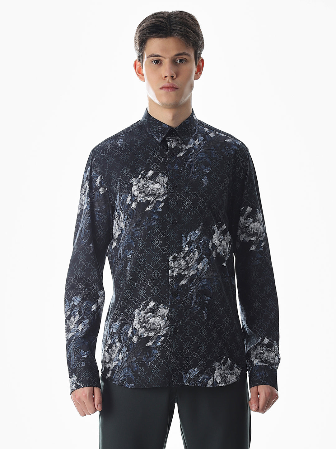 Black Floral Cotton Shirt
