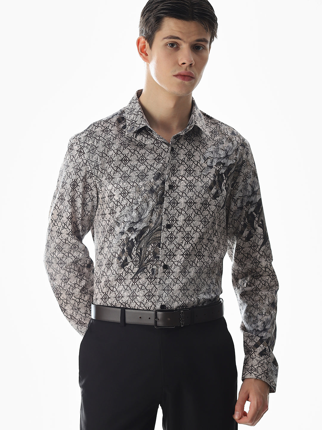 Beige Printed Cotton Shirt