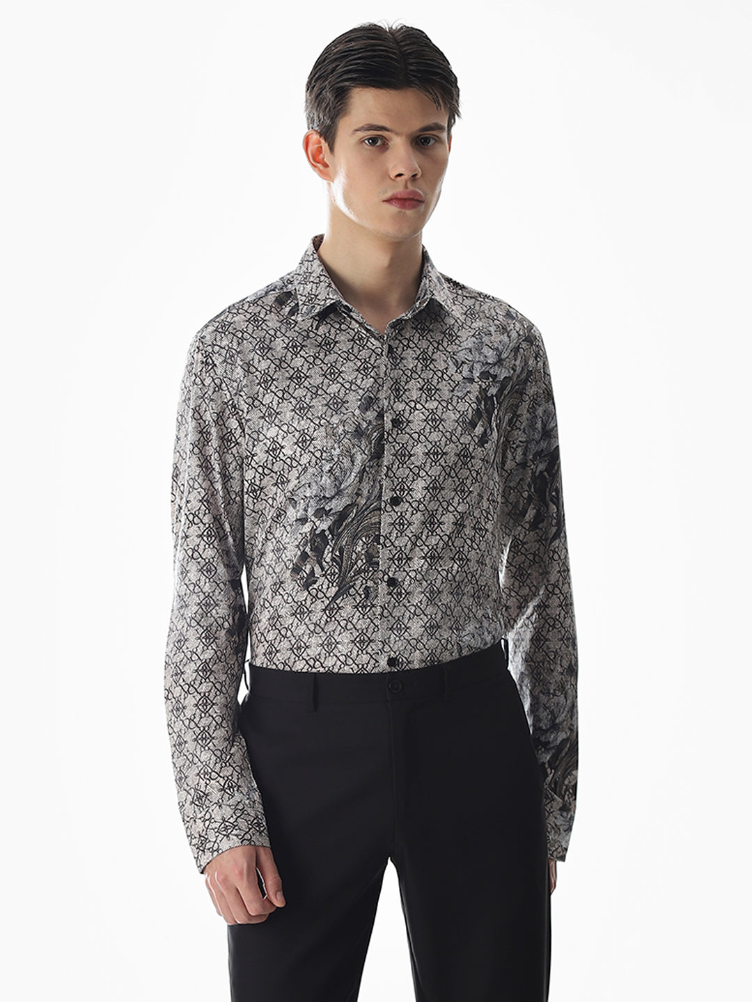 Beige Printed Cotton Shirt