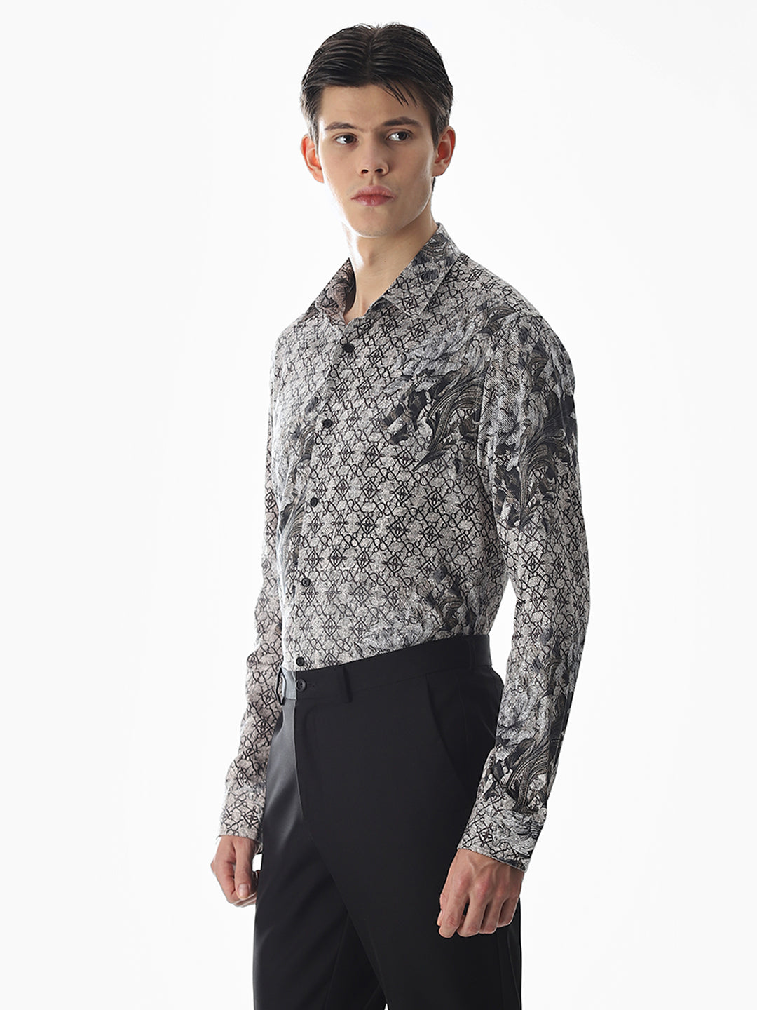 Beige Printed Cotton Shirt