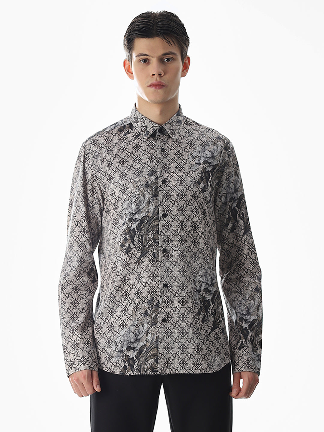 Beige Printed Cotton Shirt