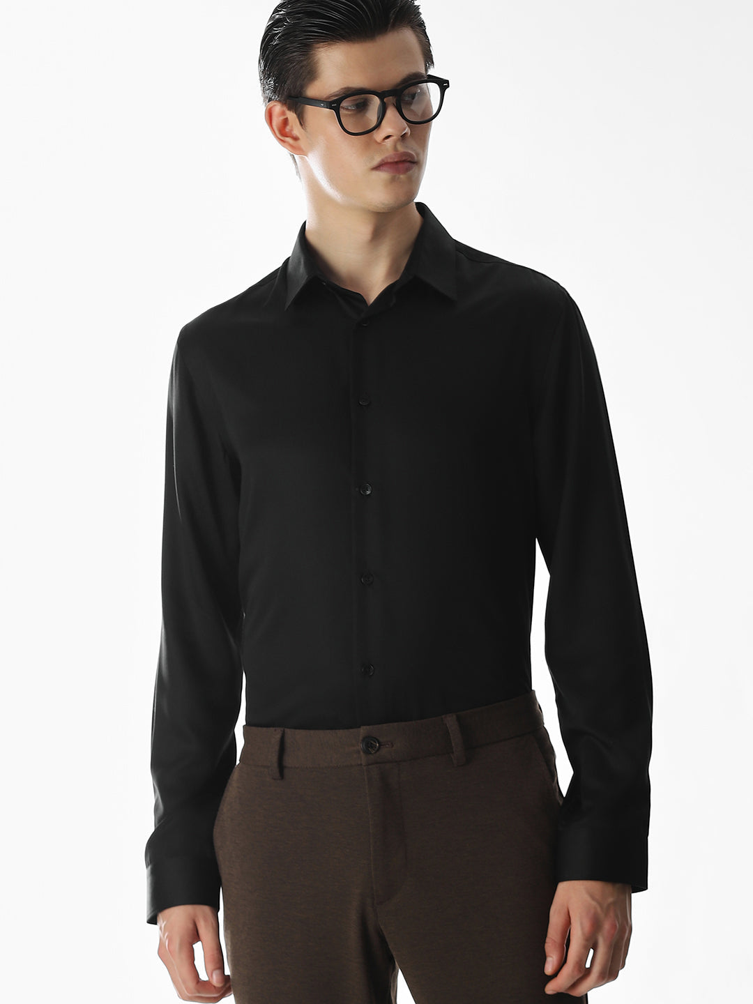 Black Tencel Slim Fit Formal Shirt