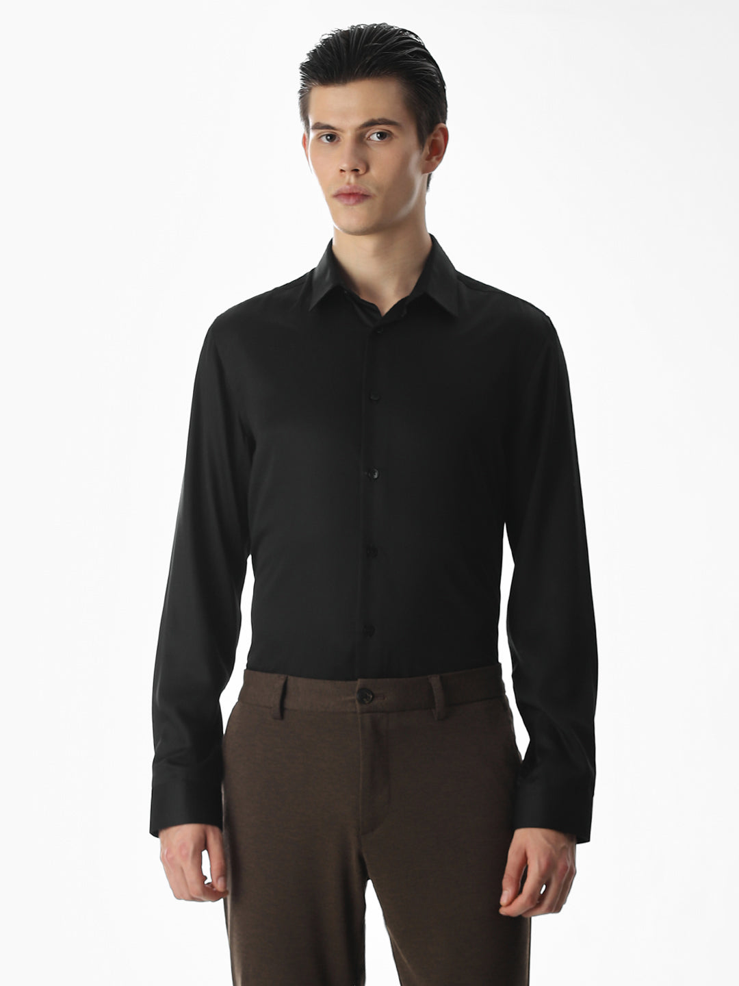 Black Tencel Slim Fit Formal Shirt