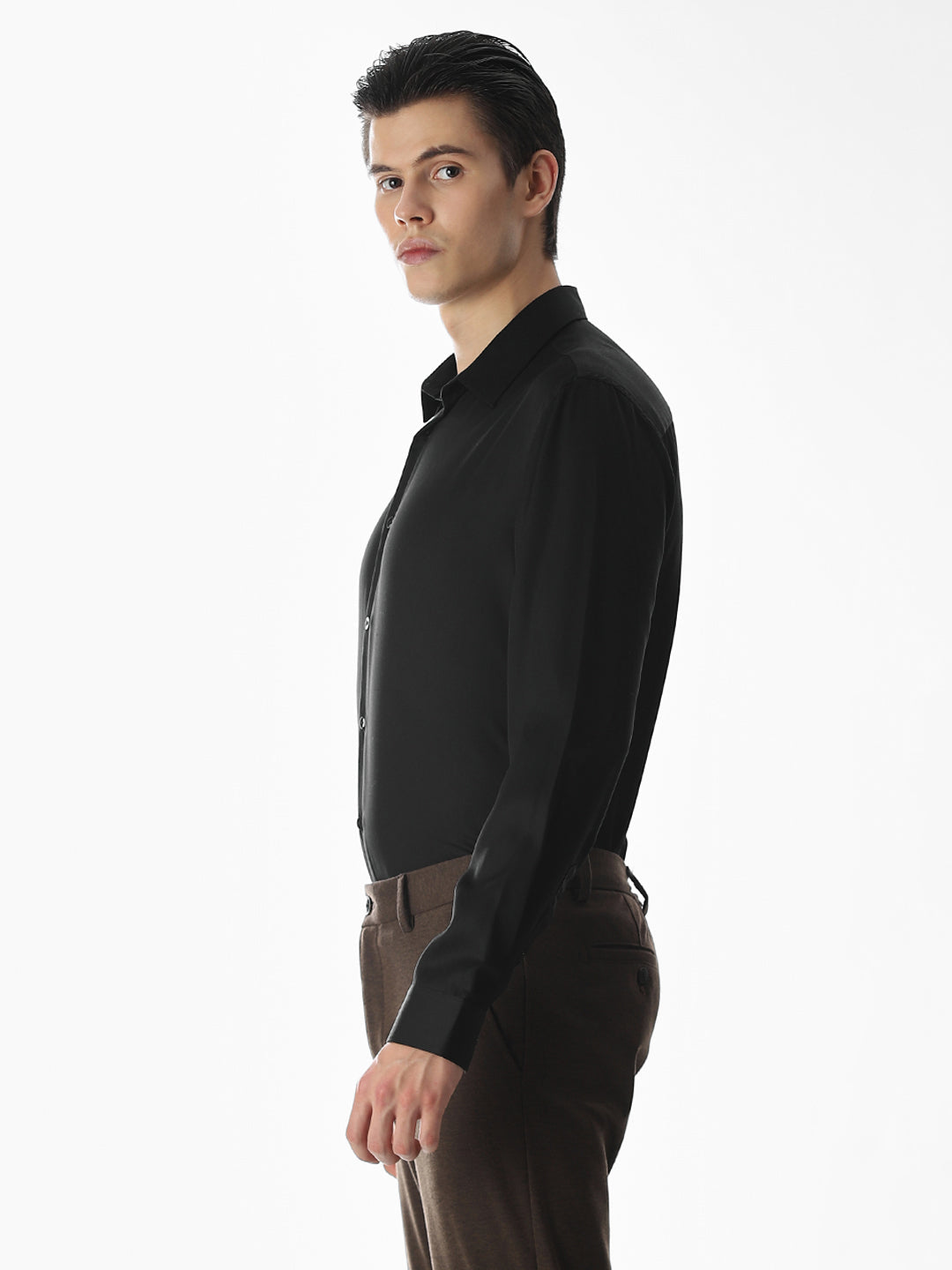 Black Tencel Slim Fit Formal Shirt
