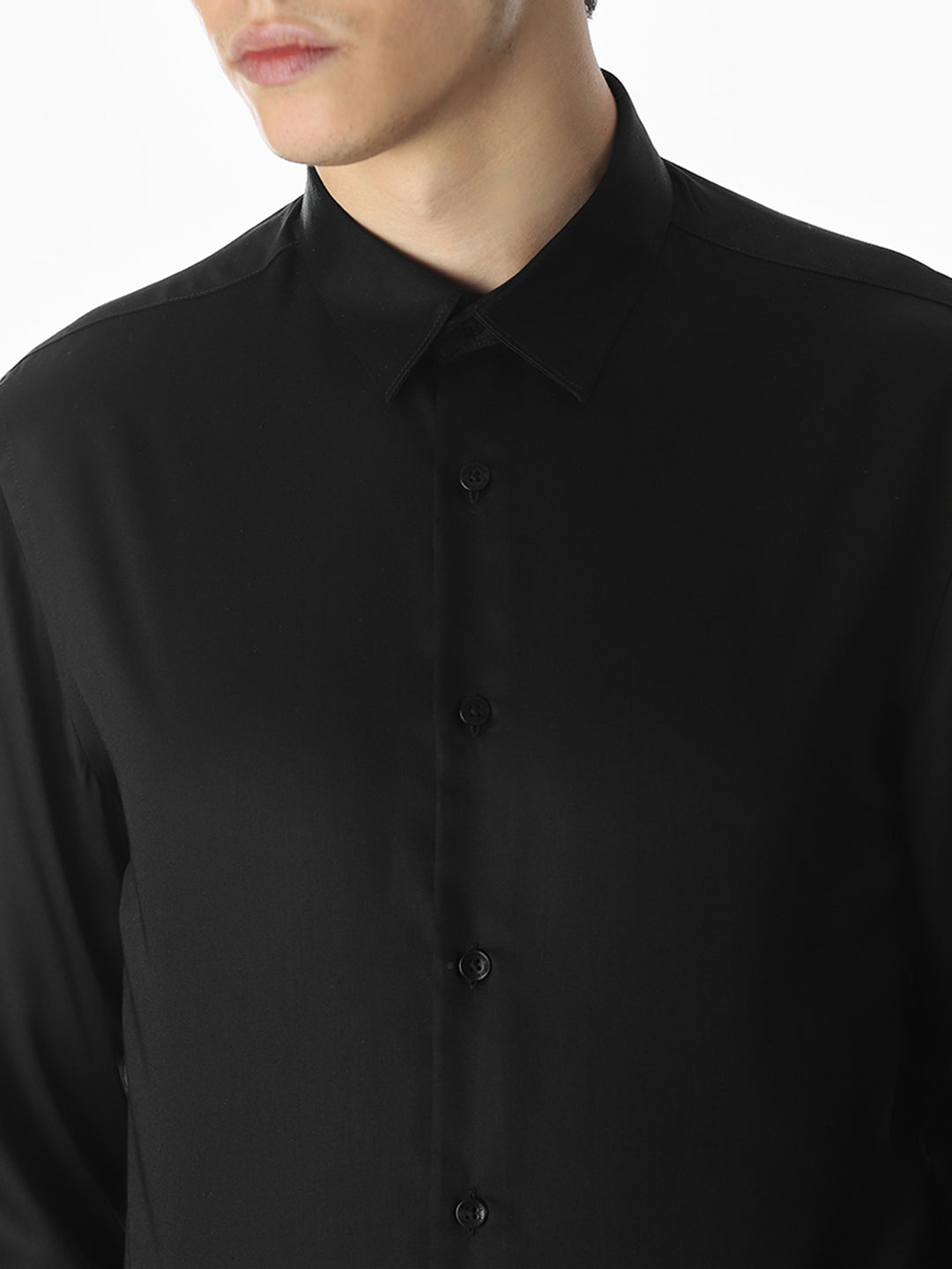 Black Tencel Slim Fit Formal Shirt