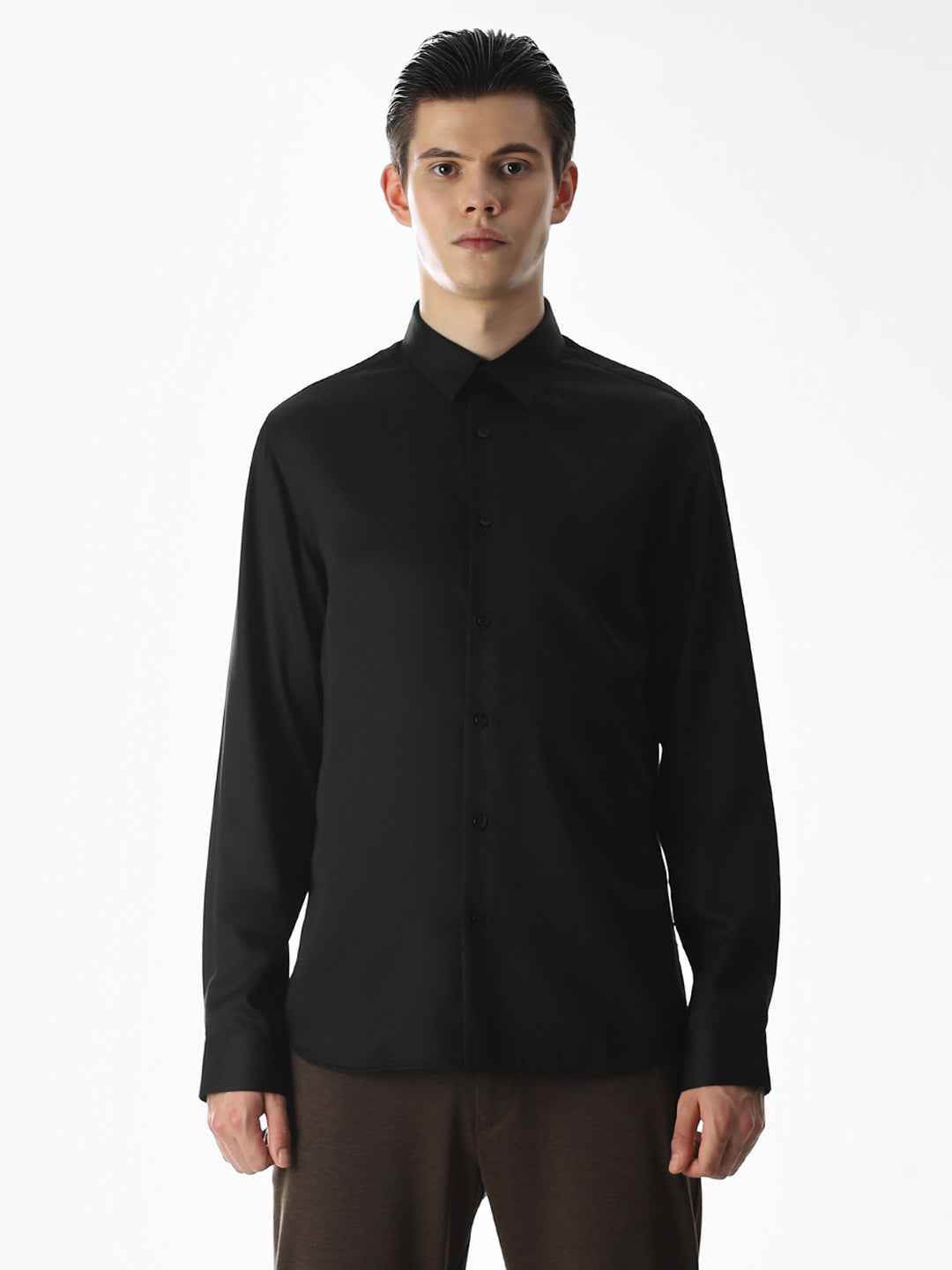 Black Tencel Slim Fit Formal Shirt