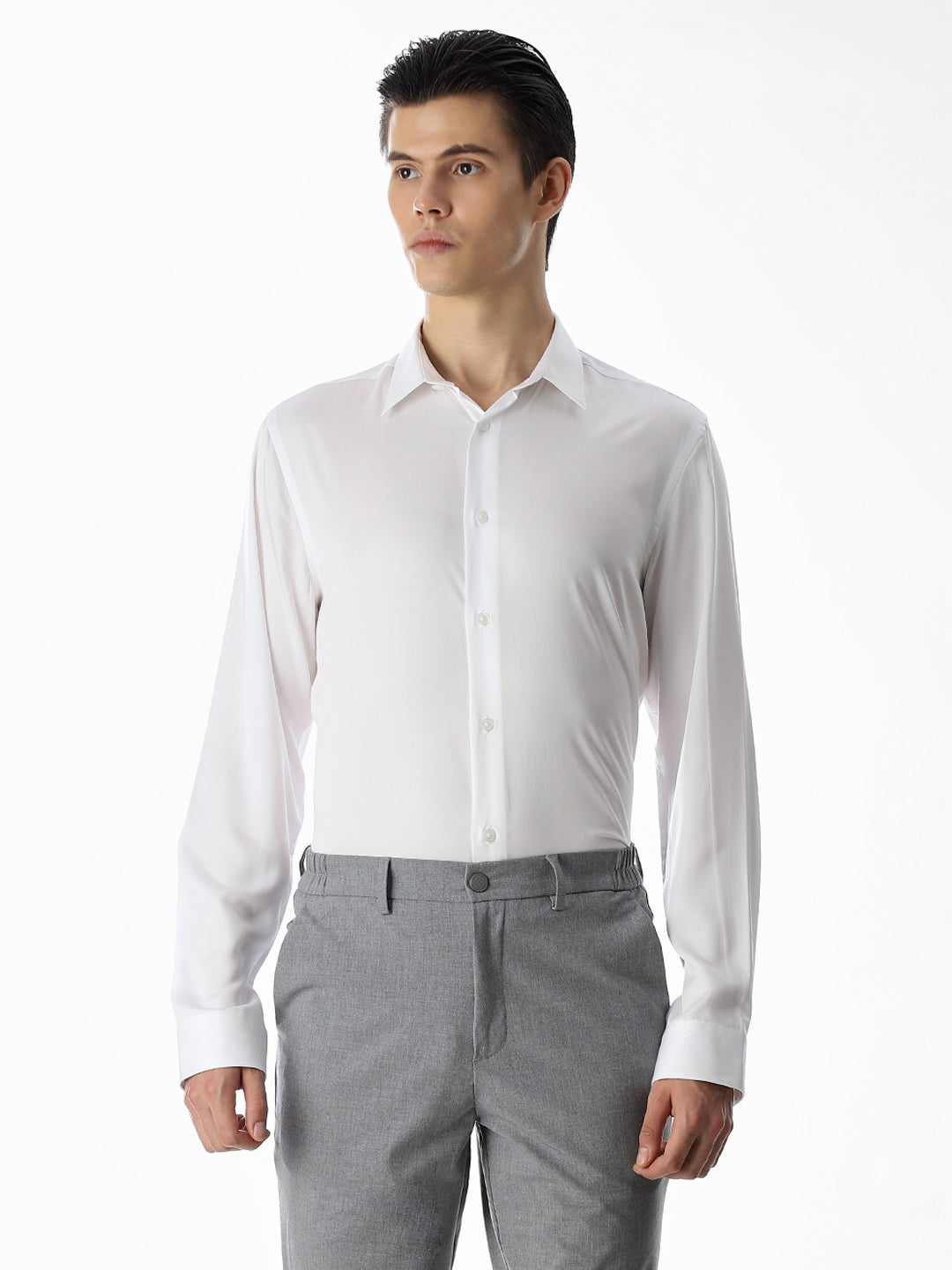 White Tencel Slim Fit Formal Shirt
