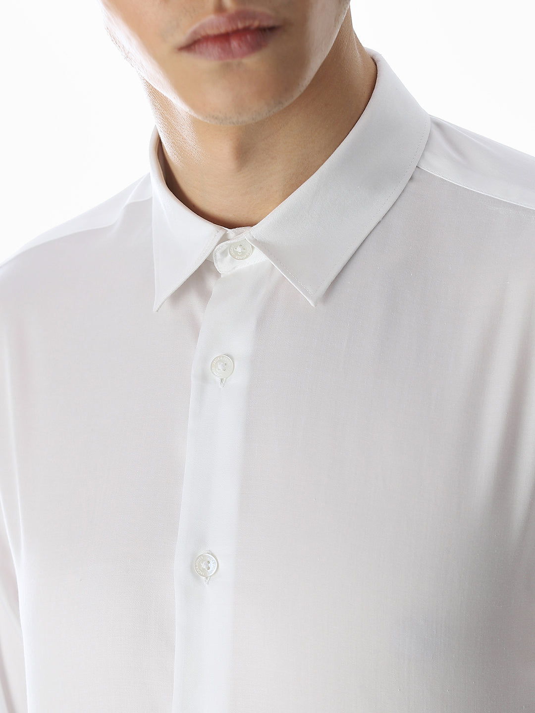 White Tencel Slim Fit Formal Shirt