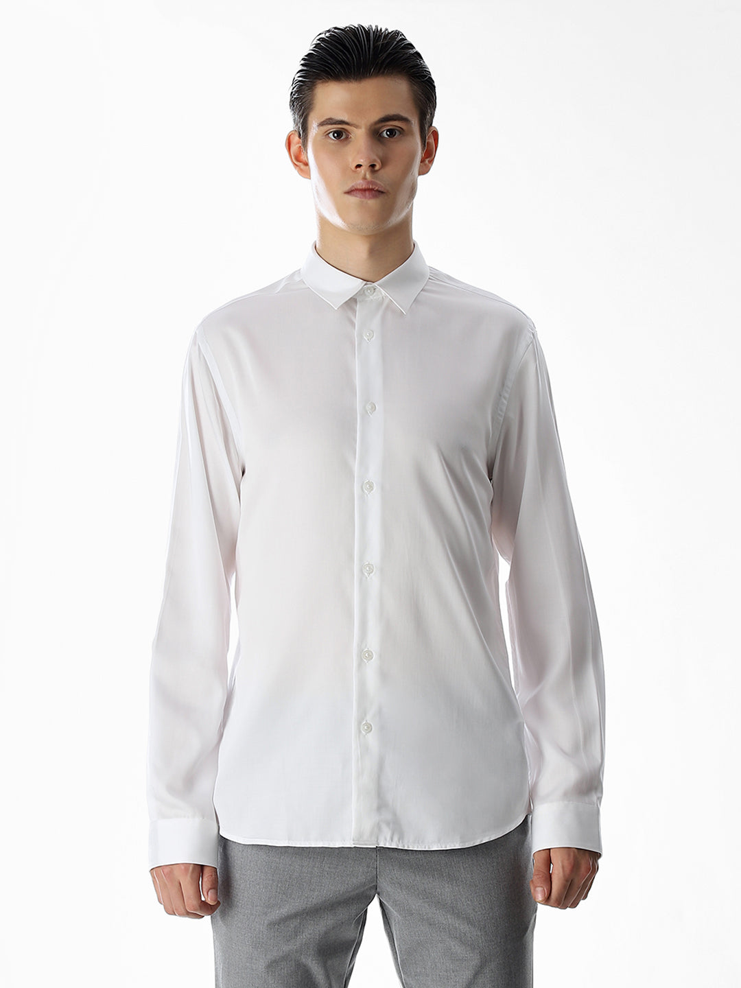 White Tencel Slim Fit Formal Shirt